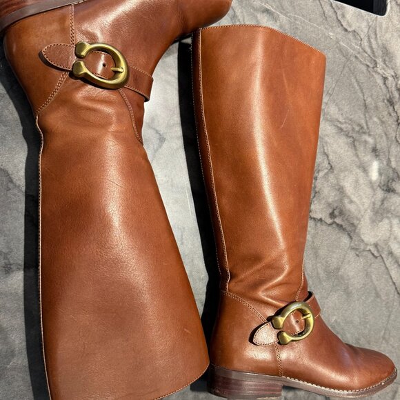 COACH BRYNN SIGNATURE BUCKLE RIDING BOOT SZ 6B Brown - Picture 8 of 14